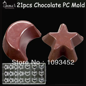 3x3x2cm*21cups Estrelas e Lua em Forma de Chocolate em Policarbonato de Moldes de Plástico,DIY Artesanal de Chocolate PC Molde,Chocolate Ferramentas de Qualidade