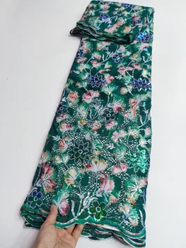 Mais Recente Verde Africano Tecido De Renda 2023 Hight Qualiy Francês Embroiderey Lantejoulas Tecido Tule Para Nigeriano De Vestido De Noiva Costurar