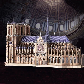 DIY de Construção Metálica Quebra-cabeça 3D de Notre Dame de Paris Modelo Com LED Kit Aducation Montar Brinquedo para Crianças, Adultos Presentes de Natal