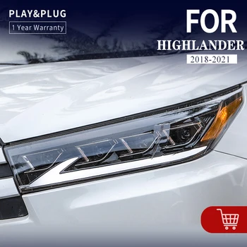 Carro Lâmpada de Cabeça para Toyota Highlander Farol do DIODO 2018-2021 Highlander DRL Sinal de volta Feixe de Alta Anjo Olho Projetor Len Out