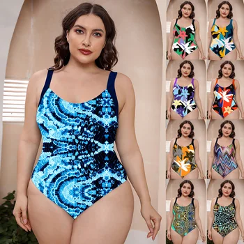 Plus Size Swimwear das Mulheres estampa Floral maiô Biquíni Grande Tamanho de Um Maiô de Peça Monokini fato de banho Conjuntos de Biquíni M-4XL