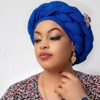 Trança Africana Headtie Nigéria Auto Gele Mulheres de Turbante Cap Moda Feminina Envoltórios de Cabeça Hijab Muçulmano Cap Turbante Mujer 2023 NOVO
